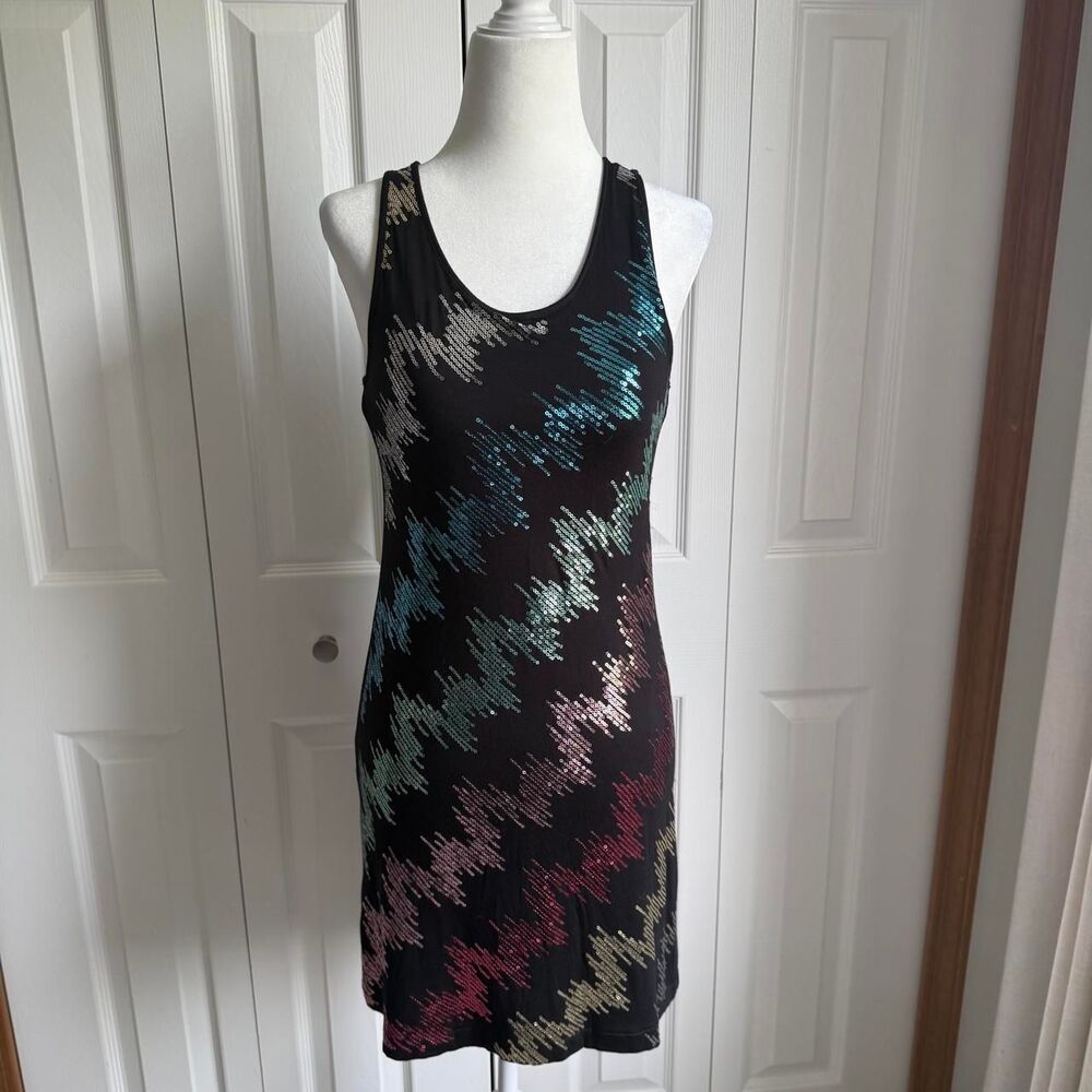 Black dress w/multicolored chevron zigzag sequins size XL 14-16 new w/tags